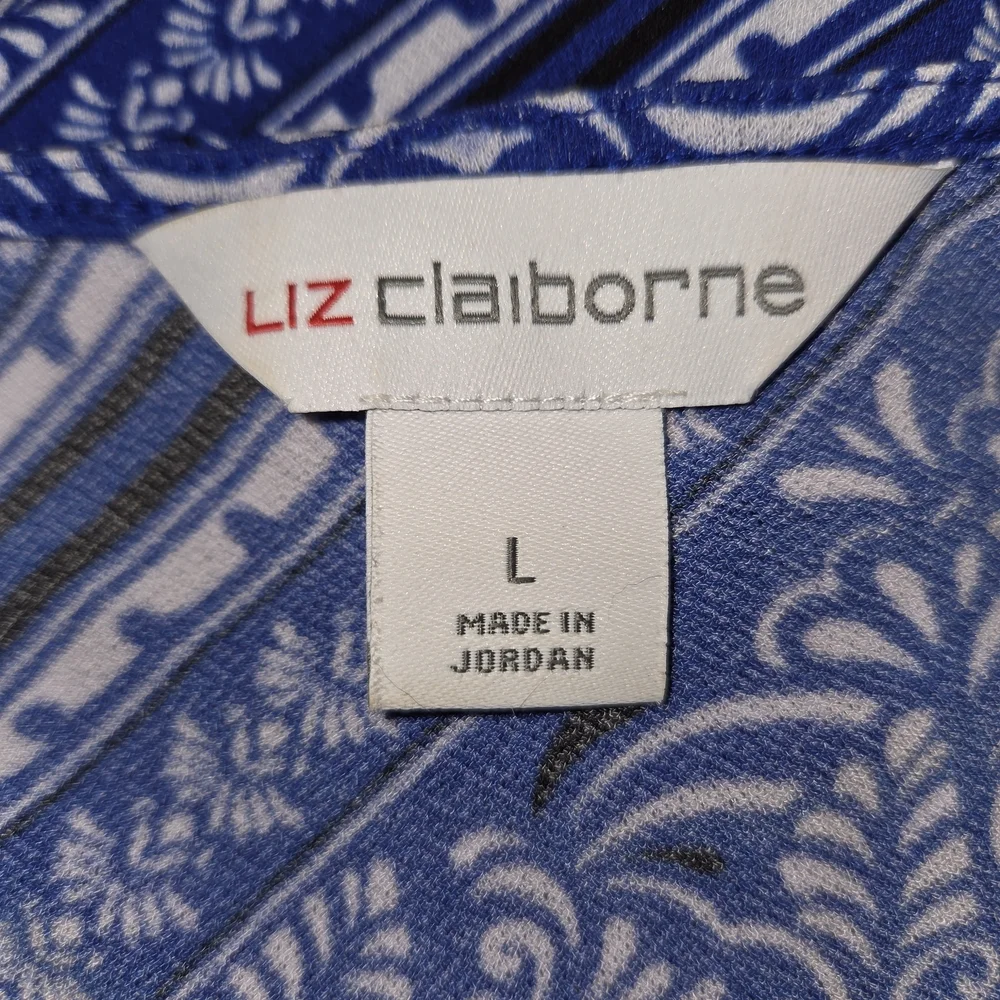 Liz Claiborne Blue‎ and White Patterned Blouse